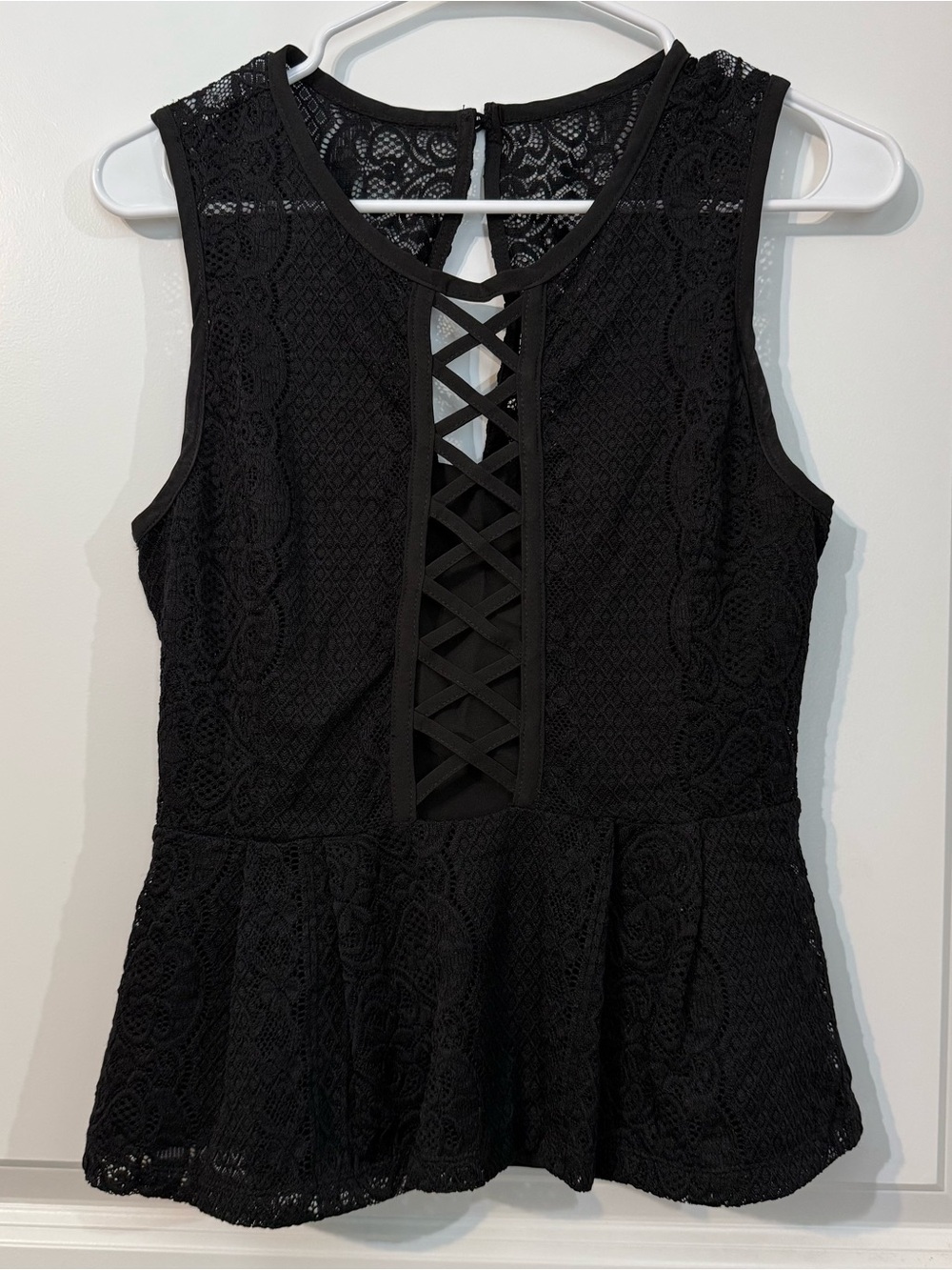 Nikibiki Lavender Black Lace Peplum Tank Top Crisscross Front & Back Size